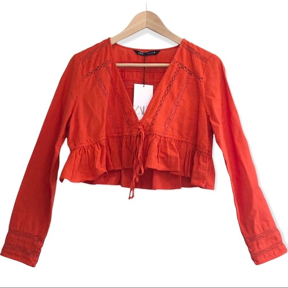 🌈 6/$60, NWT, Zara Boho Style Top, Orange, Large - Picture 1 of 10
